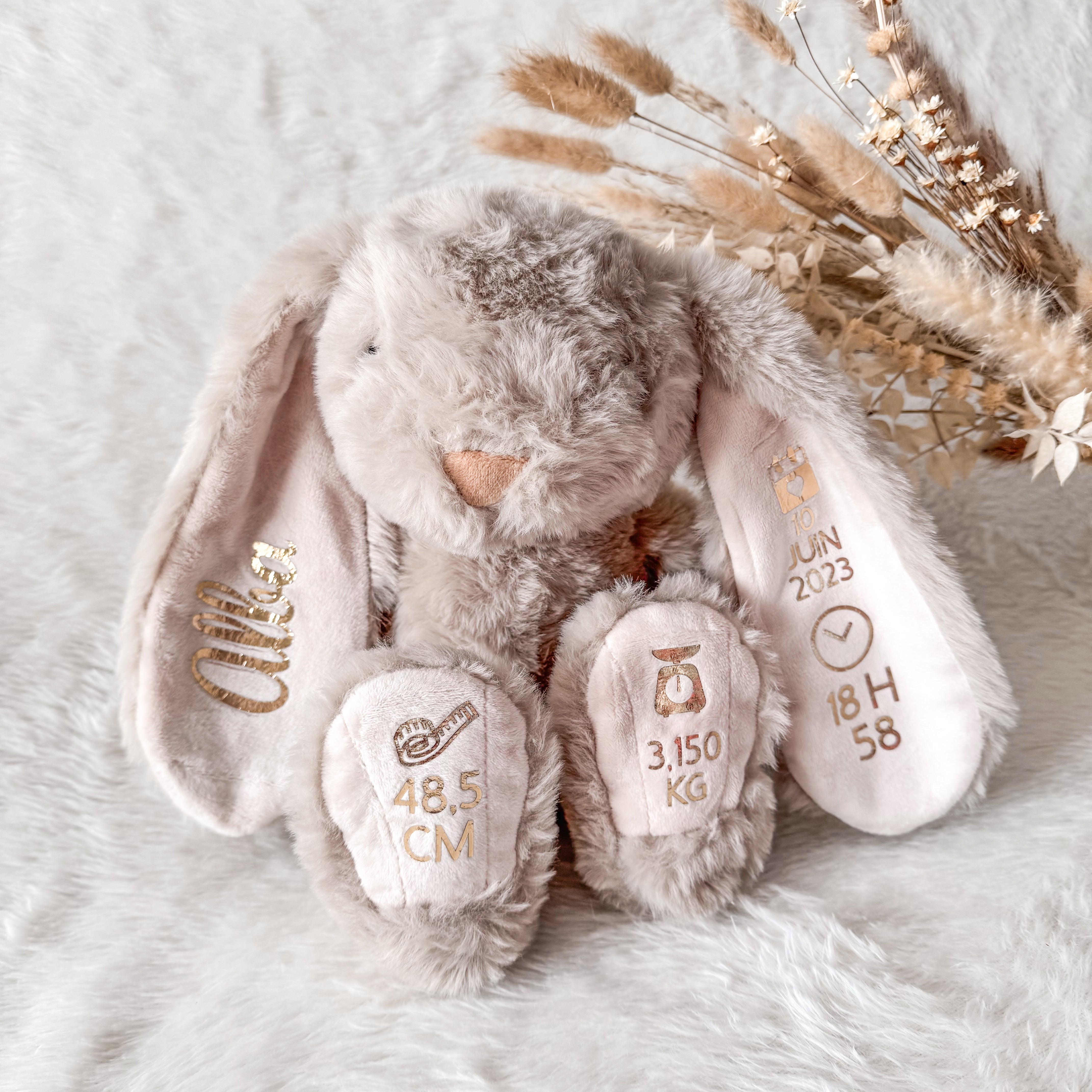 Doudou Lapin Rose Personnalisable - Texte Et Prénom Sur Le Tee-shirt, Peluche Neuve France