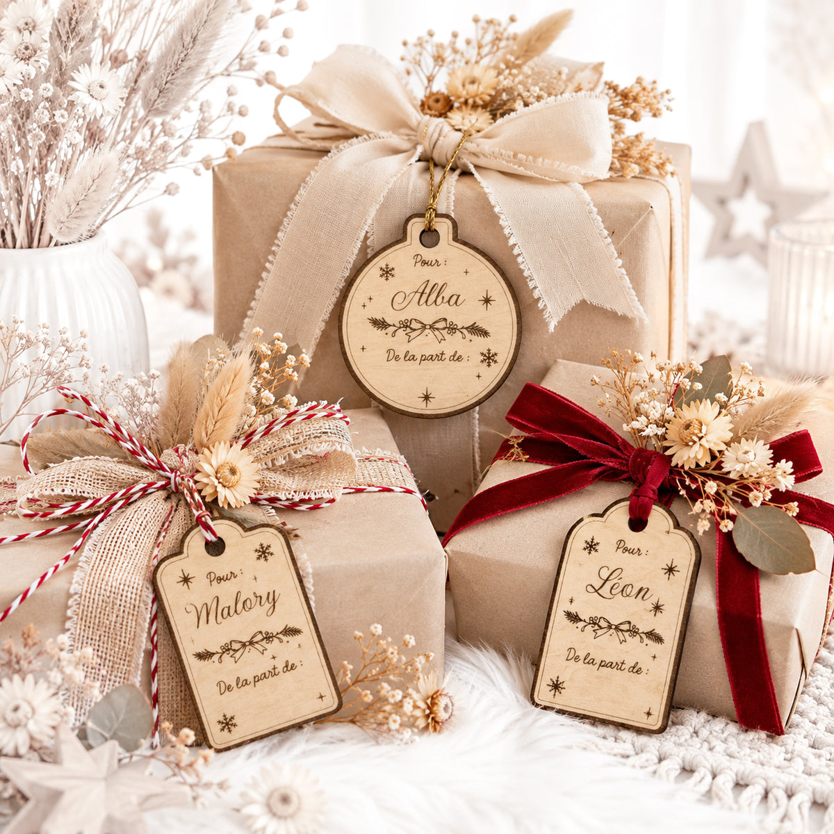 Etiquettes cadeaux bois