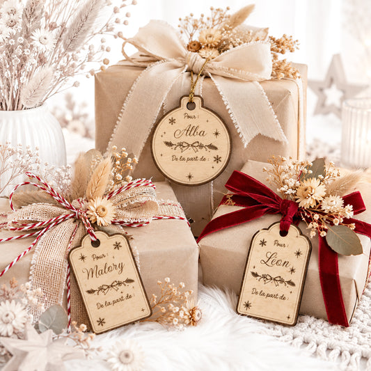 Etiquettes cadeaux bois