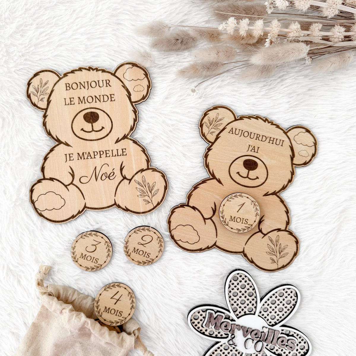 Cartes étapes bois - nounours
