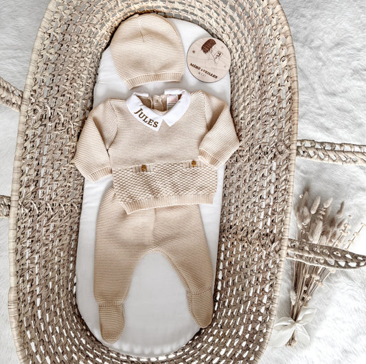 Ensemble Naissance Maille Beige